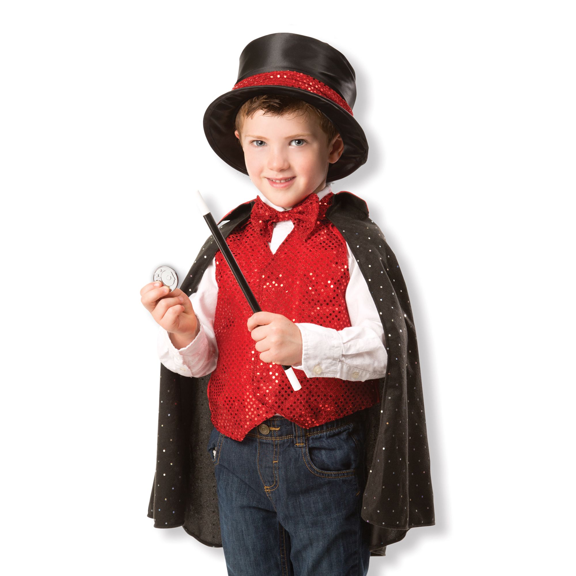 Ilovefancydress Kit Mago Per Bambini – Cappello A Cilindro Nero 55 Cm, Bacchetta E Guanti Bianchi, Set Accessori Carnevale