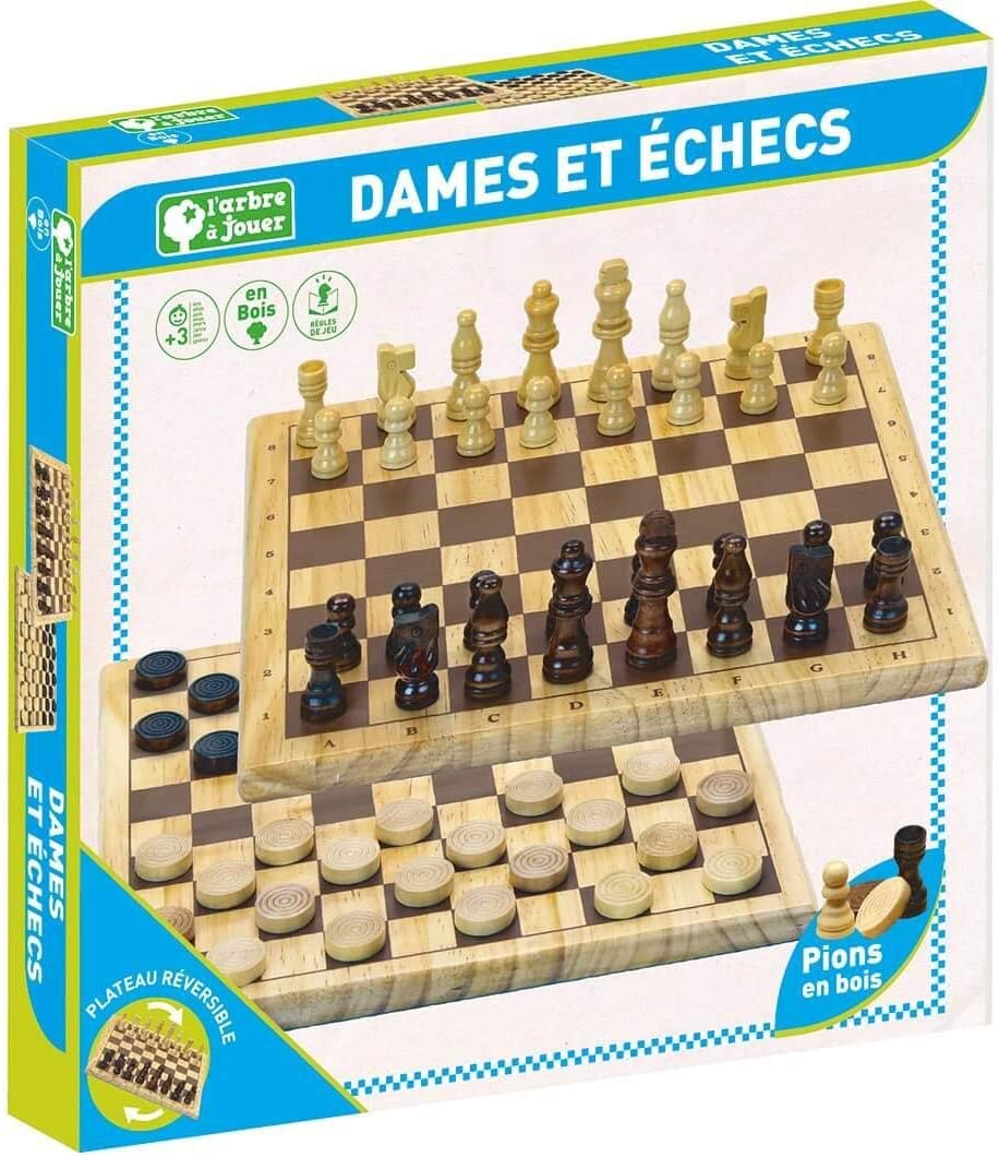 Jeu De Dames Et Échecs Ancien – Pions En Bois – Made In France, Stratégie Vintage