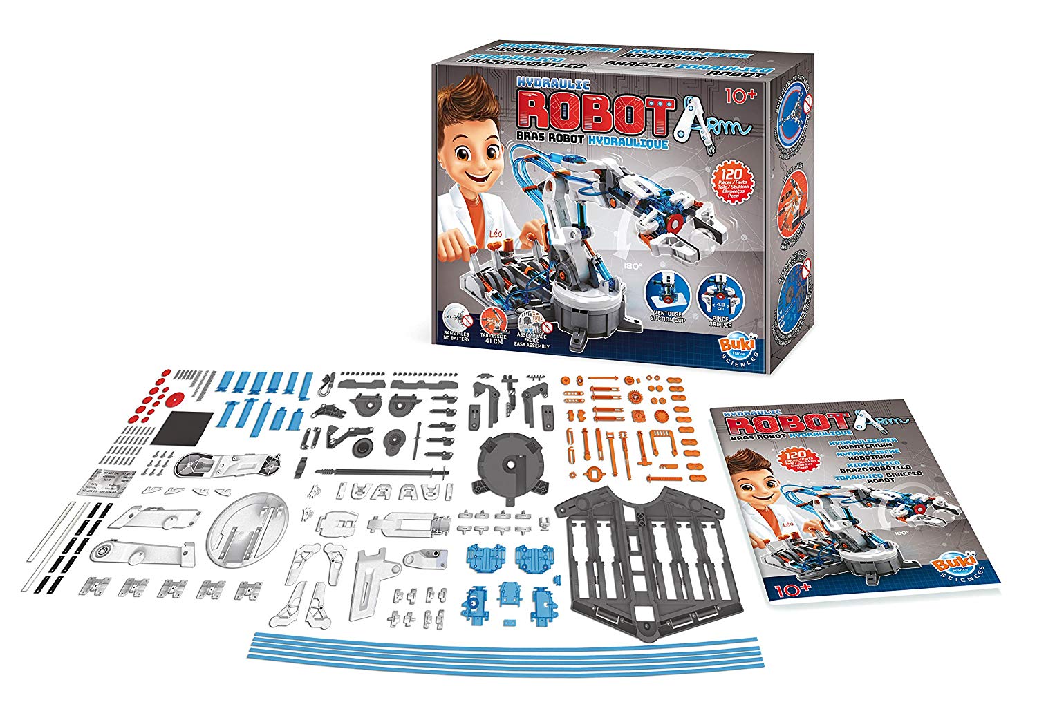 Hosie Bras Robotique Hydraulique 3 En 1 – Pince, Ventouse Et Rotation 270° – Kit DIY Sans Batterie – Cadeau Scientifique Dès 8 Ans (bleu)