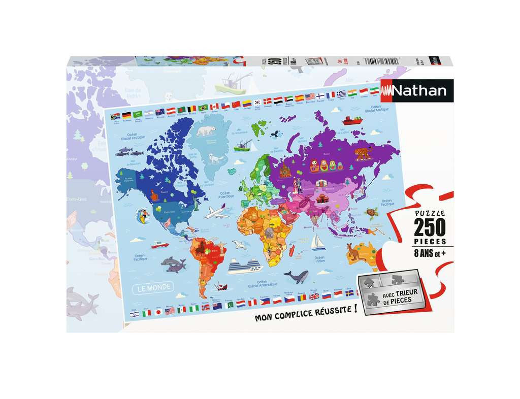 Puzzle Carte du monde 250 pcs - Nathan 868834 - Puzzle pour enfant