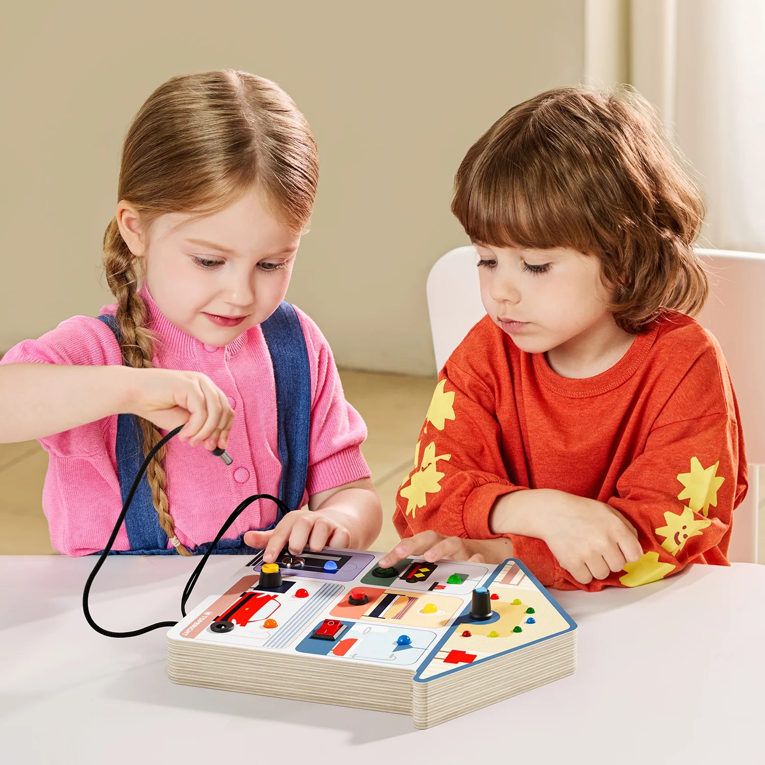 EchoToys Tableau Montessori Busy Board 19 Interrupteurs Et 40 LED – Jouet Éducatif En Bois Pour 1-3 Ans – Apprentissage Alphabet Et Chiffres