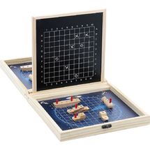 Coffret bois 5 jeux vintage traditionnels : oie, échecs, dames, petits  chevaux