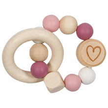 Hochet en bois et silicone cœur rose GK65244 Goki 1