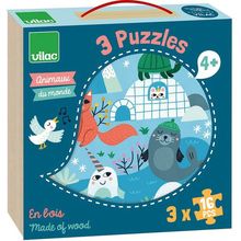 3 puzzles Animaux du monde V8530 Vilac 1