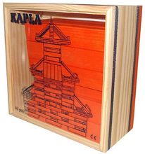 Coffre à roulettes en bois 1000 planchettes Kapla et 2 livrets d'instruction