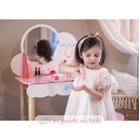 Coiffeuse Enfant Bois Janod P'tite Miss - 10 Accessoires Inclus - Miroir, Tiroir, Tabouret - Dès 3 Ans