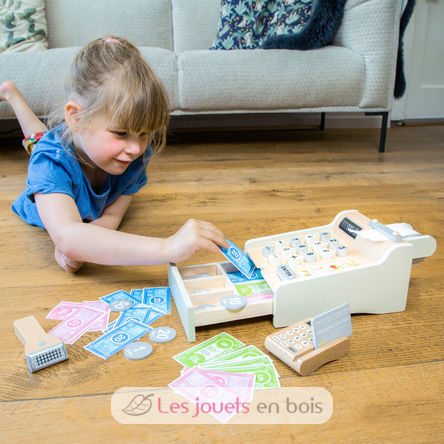 Caisse enregistreuse avec sonnette, jouet pour marchande en bois goki