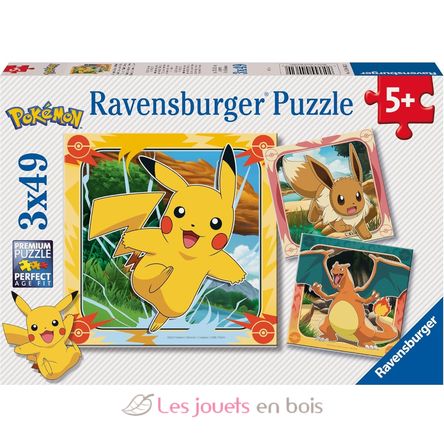 Puzzle Pikachu, Dracaufeu et Evoli 3x49 pcs RAV12004062 Ravensburger 1