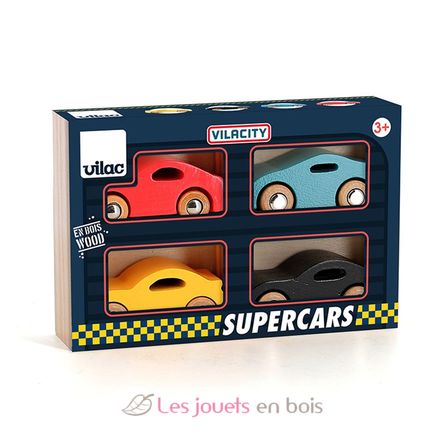 Coffret de 4 voitures en bois Super cars V2369 Vilac 2