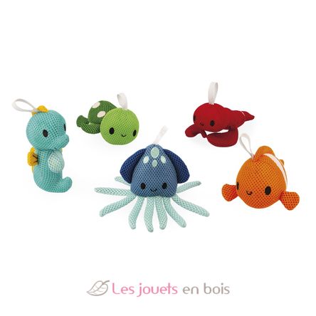 Janod - 3 Peluches De Bain pour Enfant - Apprendre À Se Laver - Homard,  Poisson Clown, Calamar en Tissu - Jouets pour Le Bain - Dès 10 Mois, J04731  : : Jouets