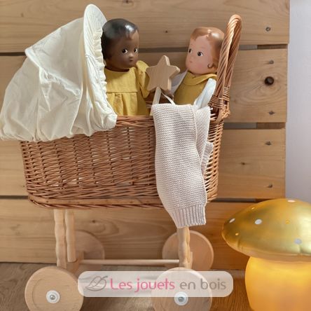 Landau en osier écru pour poupée avec couverture tricot - Egmont Toys  520067 - Poussette poupée
