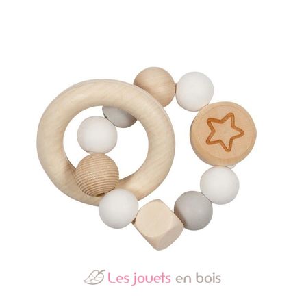 Hochet en bois et silicone étoile gris blanc GK65242 Goki 1