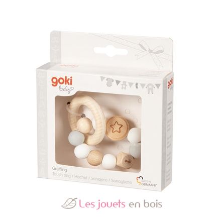 Hochet en bois et silicone étoile gris blanc GK65242 Goki 2