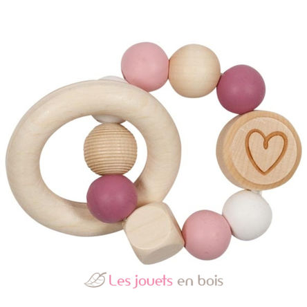 Hochet en bois et silicone cœur rose GK65244 Goki 1