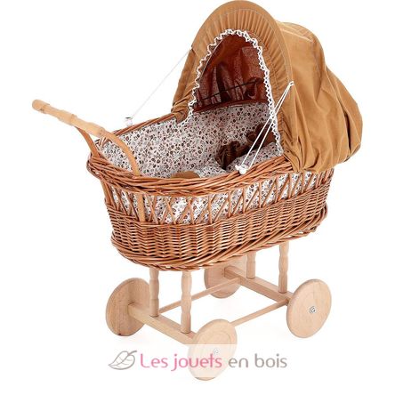 Landau en osier pour poupée 40 cm Café Caramel - Petitcollin 800193