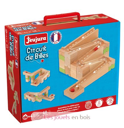 Circuit de billes 40 pièces Jeujura 8364 - Circuit de billes bois massif  fabriqué en France