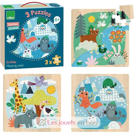 3 puzzles Animaux du monde V8530 Vilac 2