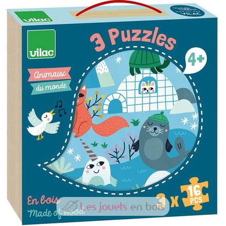 3 puzzles Animaux du monde V8530 Vilac 1