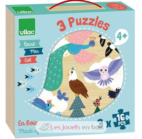 Puzzles Terre Mer Ciel - Vilac 8536 - Puzzle pour enfant dès 4 ans