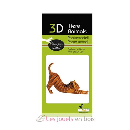 Maquette 3D en papier chat brun-roux FRI-11637 Fridolin 2