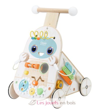 Chariot de marche bébé avec table d'activités, en bois. Livré 24/48h