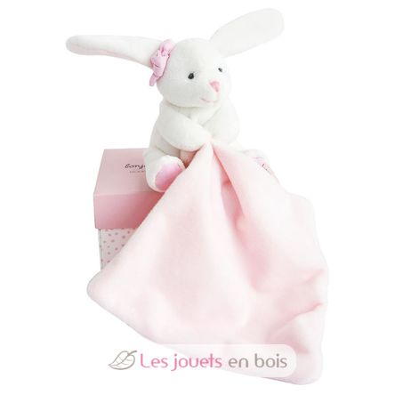 Doudou Lapin Mouchoir rose boite Fleur DC3337 Doudou et Compagnie 1