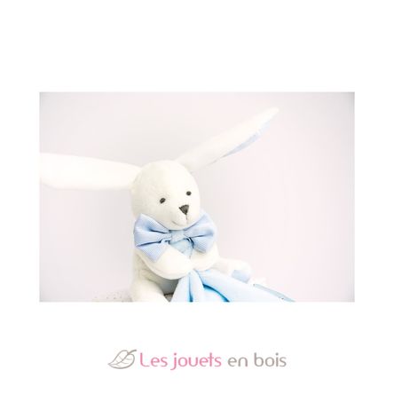 Doudou Lapin Mouchoir bleu boite Fleur DC3338 Doudou et Compagnie 4