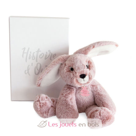 Coffret peluche lapin rose tendre 25 cm