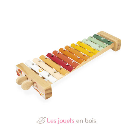 Xylophone enfant, métal + bois bleu & argent. Dès 3 ans. Livré en 48