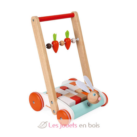 Trotteur Bébé Chariot de Marche Trotteur Pousseur en Bois Cube d