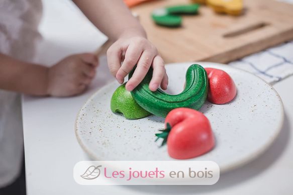 Assortiments de légumes, 5 légumes en bois à découper de la marque Plantoys.