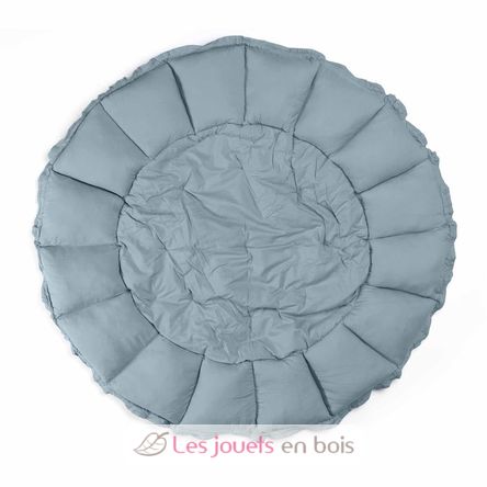 Tapis de jeu bébé grand format en gaze de coton bio bleu Made in France