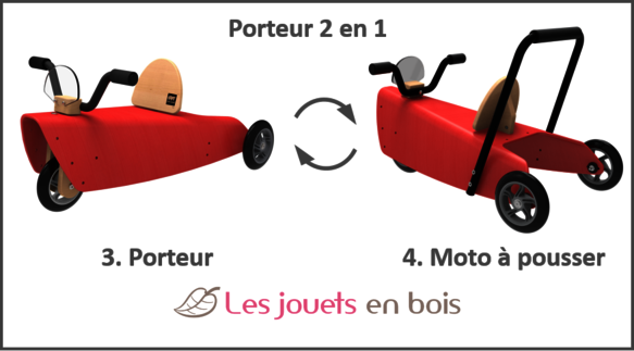 Porteur Moto 2 en 1 Chou du volant - Jouet à tirer - ARCHE DE NÉO