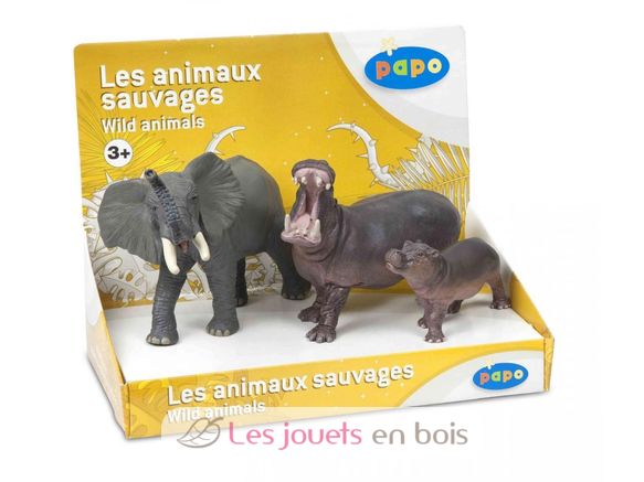 Figurine Eléphant, hippopotame et son petit PA80001-3239 Papo 1