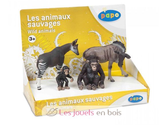 Figurine Okapi, Gnou, un chimpanzé et son petit PA80000-3240 Papo 1