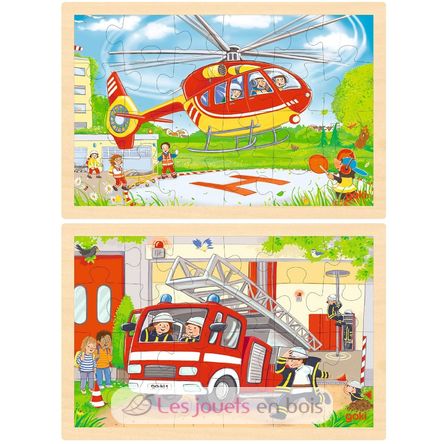 Puzzle réversible hélicoptère et pompiers 24 pcs GK57301 Goki 1