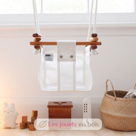 Balançoire pour bébé en bois et tissu Blanc SS-MW-B-EUR Solvej Swings 5