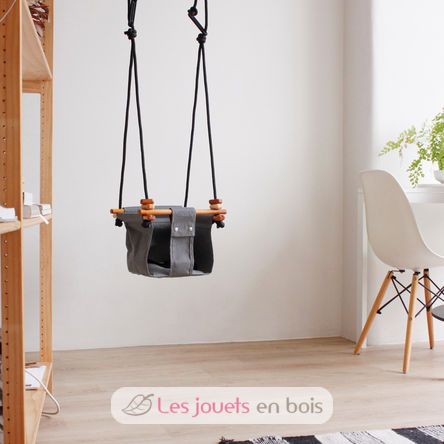 Balançoire pour bébé en bois et tissu Gris SS-SM-B-EUR Solvej Swings 3