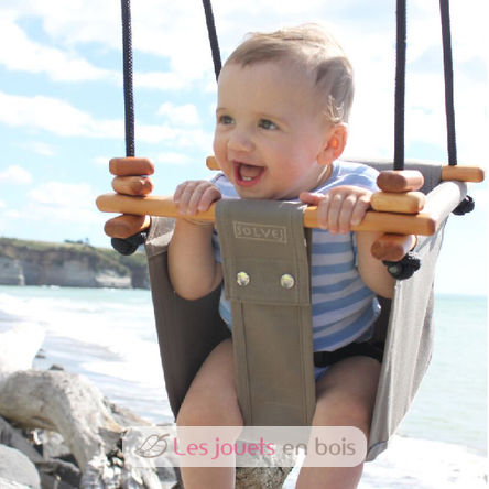 Balançoire pour bébé en bois et tissu Taupe SS-CT-B-EUR Solvej Swings 3