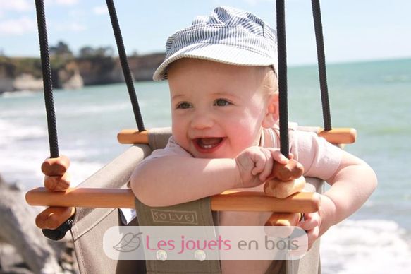 Balançoire pour bébé en bois et tissu Taupe SS-CT-B-EUR Solvej Swings 4