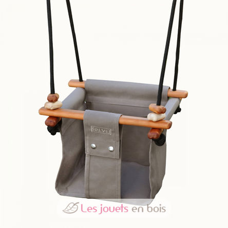 Balançoire pour bébé en bois et tissu Taupe SS-CT-B-EUR Solvej Swings 1