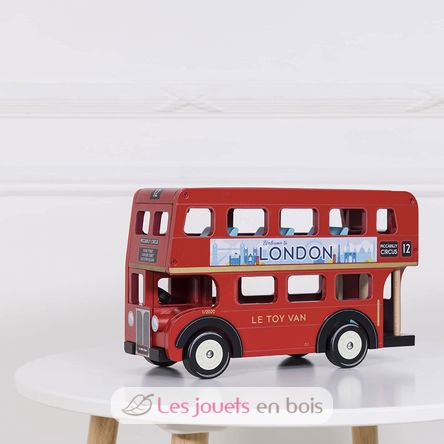 JOUET EN BOIS EN FORME DE BUS LONDONIEN - BUS ROUGE À DEUX ÉTAGES ET 8  FIGURINES