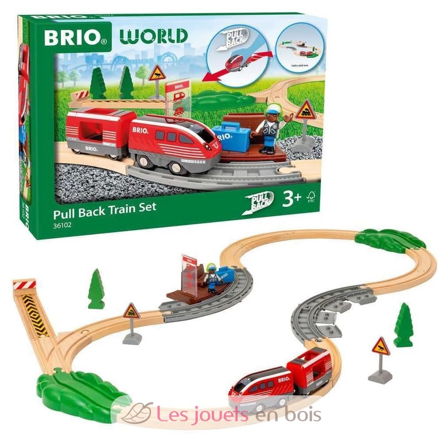BRIO World 36102 Circuit De Train à Rétrofriction - Coffret Complet Avec 28 Pièces, Train Et Wagon, Quai De Gare, Arbres, Accessoires - Jouet En Bois Dès 3 Ans