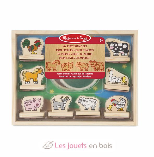 COFFRET DE TAMPONS EN BOIS + ENCREUR Animaux de la ferme