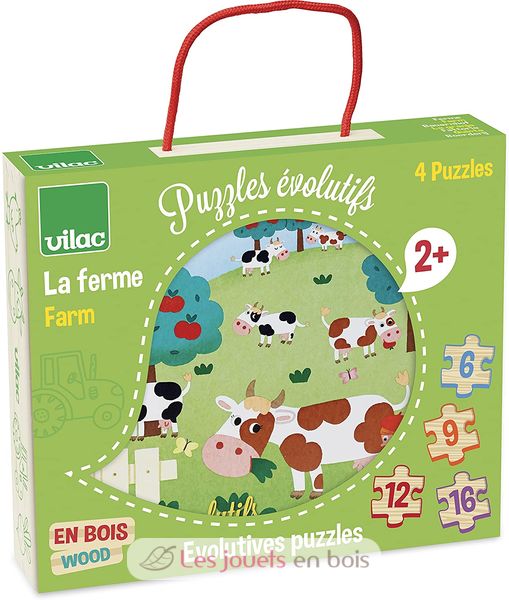 4 puzzles évolutifs Ferme - Vilac 2632 - Puzzle pour enfant dès 2 ans