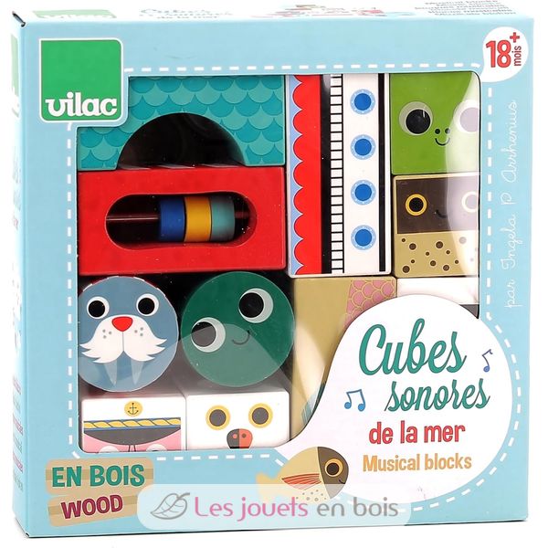 Cubes Sensoriels En Bois - 14 Cubes Avec Animaux Maman-bébé, Miroir, Boulier | Jeu éducatif Montage Empilage