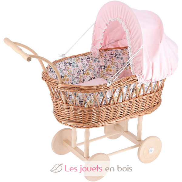 Landau en osier pour poupée 40 cm Fleurs Printemps - Petitcollin 800123