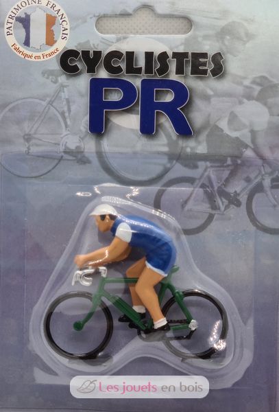 Figurine cycliste D Sprinteur Maillot bleu manches blanches