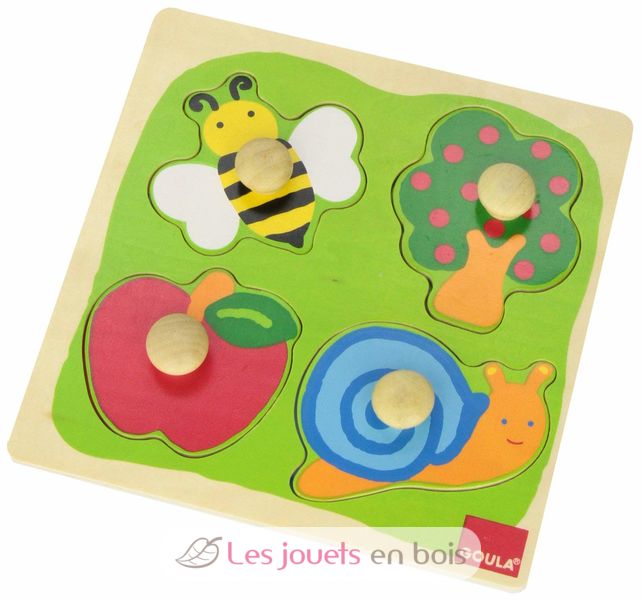 puzzle bébé en bois - abeille arbre pomme escargot sur ce puzzle