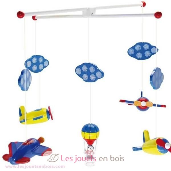 Mobile Bébé Montgolfière Origamis Bois Nuages Terracotta, Beige, écru